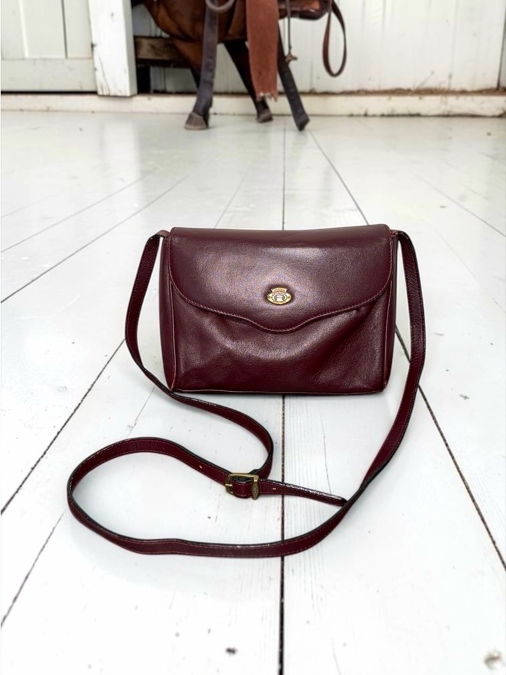 Vintage Etienne Aigner Wine Leather Classic Burgundy Flap Crossbody Bag